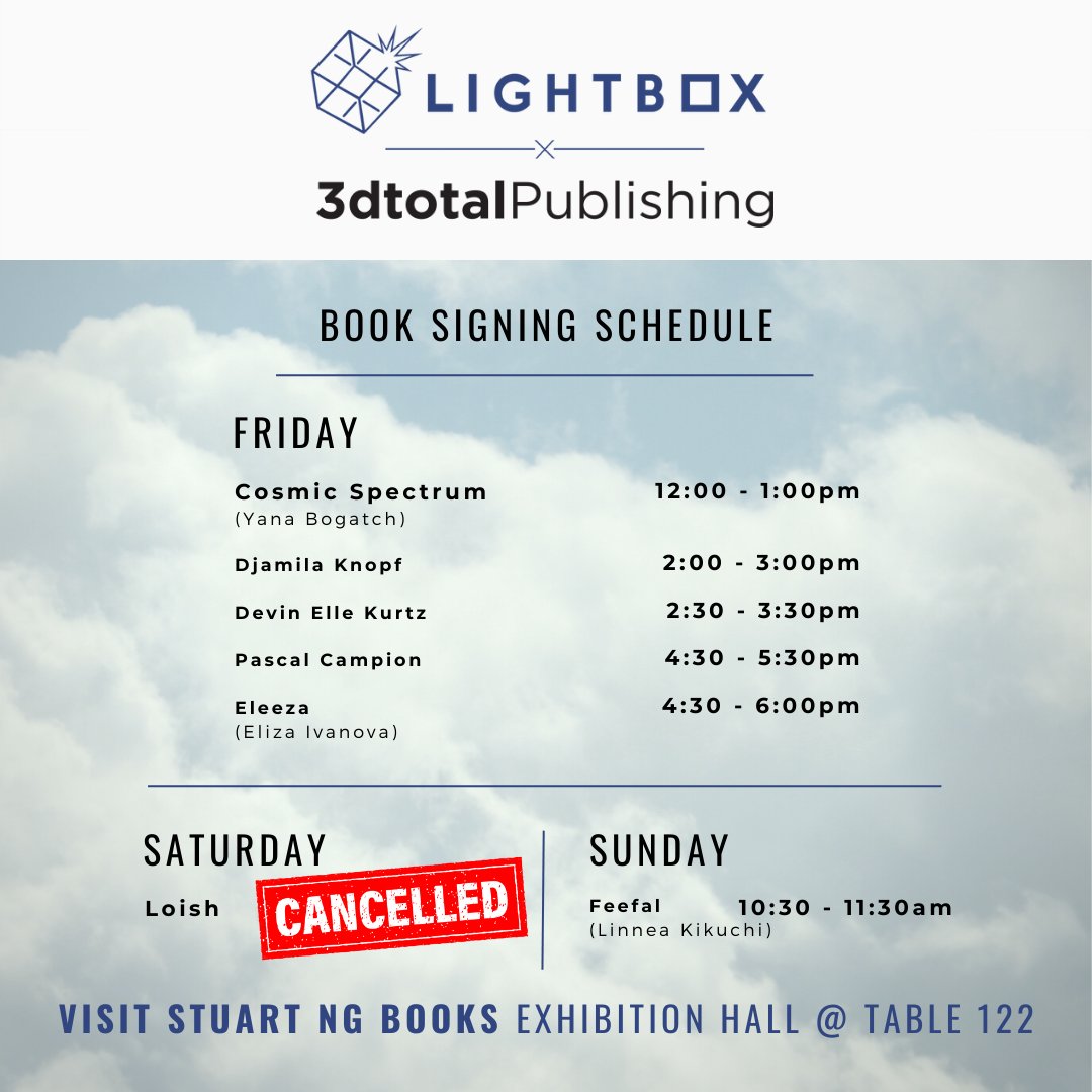 Unfortunately, @loishh is unwell and has cancelled her signing at Lightbox. We wish her a speedy recovery. But you can still get a signed book at Stuart Ng Books (@stuartngbooks) Exhibition Hall Table 122!