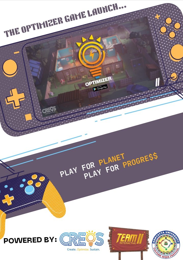 <a href="/creoskenya/">creoskenya</a> We'll be launching our educational game The Optimizer today <a href="/KenyattaUni/">Kenyatta University #ExperienceKU</a> 30th Anniversary Culture Week.

The game creates awareness about #energy optimization techniques, promotes behavior change and influences decisions related to energy usage in homes. <a href="/MxChiefx/">MxChiefx</a>