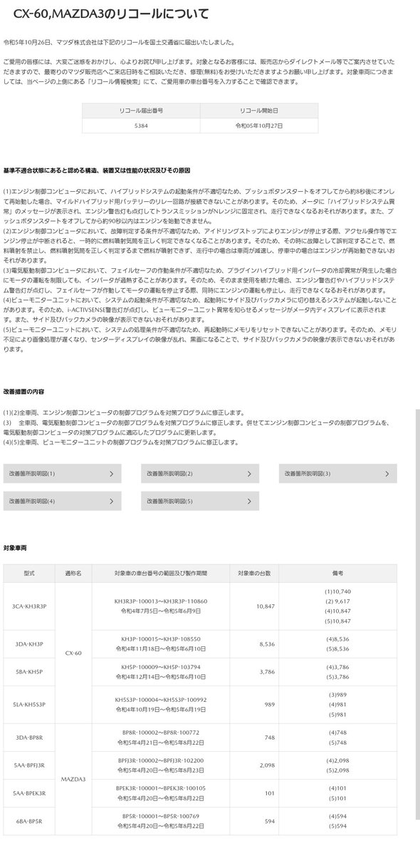 2525hayabusa's tweet photo. CX-60
リコールと改善対策出てるね https://t.co/kBYT39ZpKs