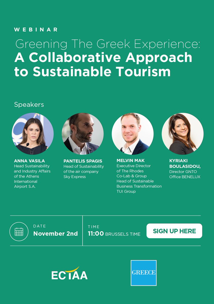 Join us for an engaging online roundtable with Greece's tourism agency, featuring industry leaders from airlines, tour operators, and other stakeholders. Discover insights and strategies for fostering sustainable tourism in Greece. 
Register here: shorturl.at/osu04