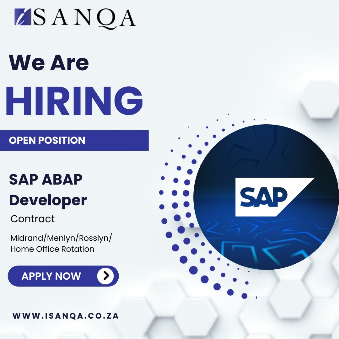 iSanqaJobs's tweet image. 🚨Exciting new role at iSanqa Resourcing: SAP ABAP Developer - Hybrid/Gauteng👉 careers-page.com/isanqa/job/QW4… #isanqa #isanqajobs #SAPABAPDeveloper #GL #Assetaccounting #Accountspayable #SAPMM #SAPSD