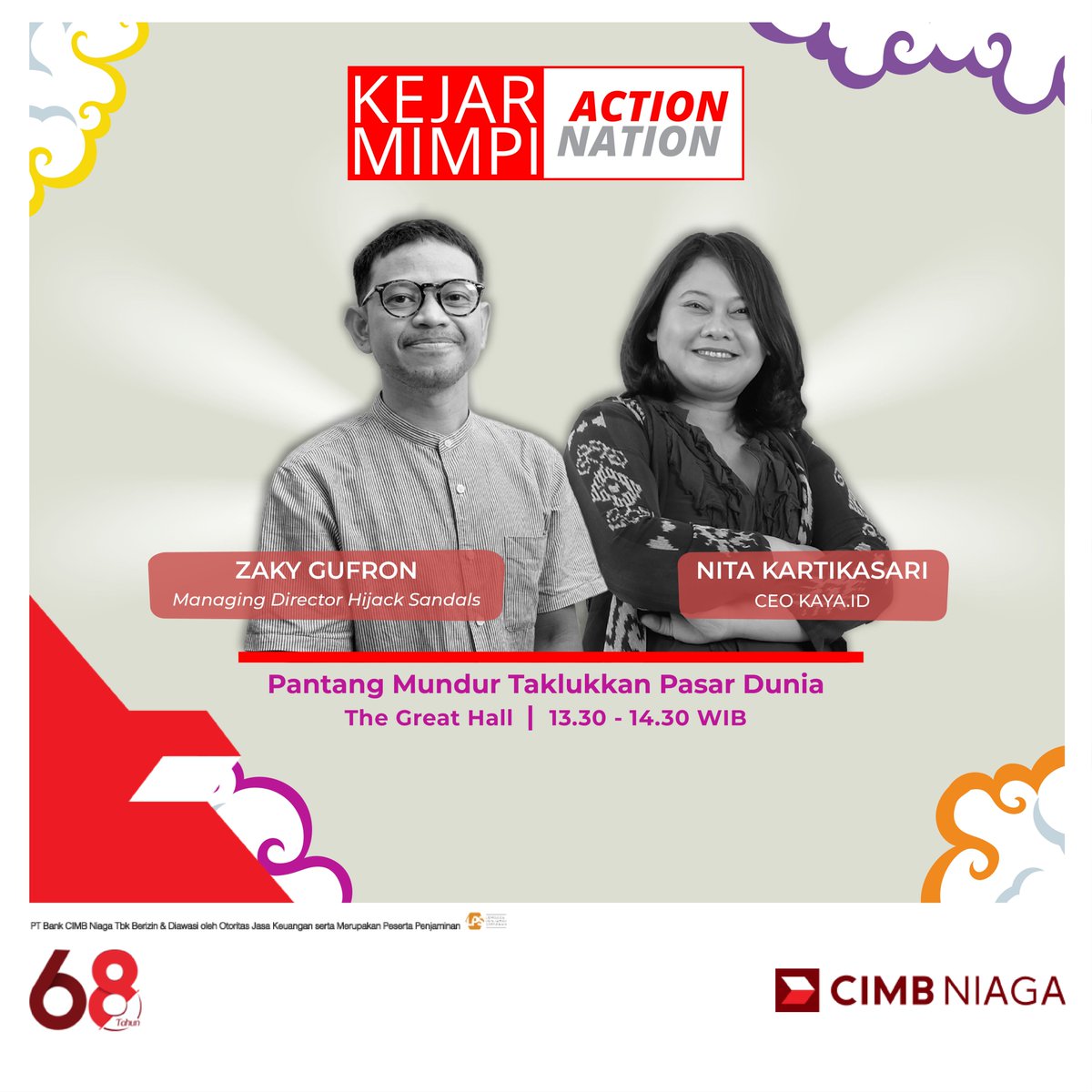 CIMBNiaga's tweet photo. Ajak teman, pasangan dan keluarga Kamu untuk datang ke Kejar Mimpi ACTIONATION pada Sabtu, 11 November 2023 di Pos Bloc Jakarta Pusat.
P.S: Seluruh rangkaian acara ini FREE ENTRY loh!
Info lebih lanjut, kunjungi: https://t.co/k0RTQRBiQp
#CIMBNiaga
#Actionation
#KejarMimpi
#PosBloc