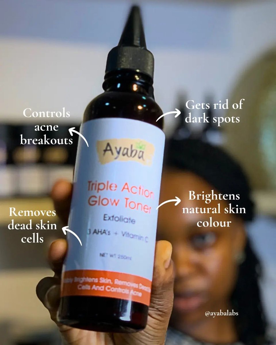 ayabacosmetics's tweet photo. Banish those pesky breakouts and 
embrace your natural beauty with our Triples action toner! 🌟 
#ClearSkin #AcneSolutions
#maraji  #bishopoyedepo
#verydarkman #tems https://t.co/jvhAvVPtwD