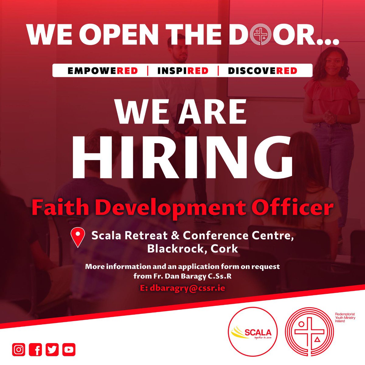 Diocese of Cloyne (@cloynediocese) on Twitter photo Redemptorist Youth Ministry Ireland are taking on new members! â
They're looking for a Faith Development Officer to work with young people in exploring faith and life issues.
For more info and to apply , please contact Fr. Dan Baragry C.Cs.R. by email at dbaragry@cssr.ie. Redemptorist Youth Ministry Ireland are taking on new members! â
They're looking for a Faith Development Officer to work with young people in exploring faith and life issues.
For more info and to apply , please contact Fr. Dan Baragry C.Cs.R. by email at dbaragry@cssr.ie.