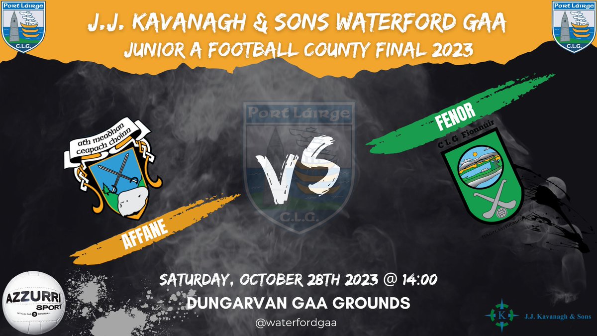 Waterford GAA (@waterfordgaa) on Twitter photo 🚨J J Kavanagh & Sons, Waterford GAA, Junior A Football Championship County Final🚨
🗓️ Saturday 28th Oct
📌Dungarvan GAA Grounds
🕚14:00
<a href="/CappoquinAffane/">Cappoquin-Affane GAA</a>
v <a href="/FenorGAA/">FENOR GAA CLUB</a>
#WJFCA23
Admission by ticket only:
🎟️bit.ly/waterfordgaa 🚨J J Kavanagh & Sons, Waterford GAA, Junior A Football Championship County Final🚨
🗓️ Saturday 28th Oct
📌Dungarvan GAA Grounds
🕚14:00
<a href="/CappoquinAffane/">Cappoquin-Affane GAA</a>
v <a href="/FenorGAA/">FENOR GAA CLUB</a>
#WJFCA23
Admission by ticket only:
🎟️bit.ly/waterfordgaa