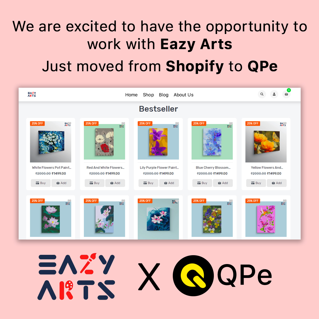 qpeapp's tweet photo. 🚀 Thrilled to witness brands making the shift to QPe!

Eazy Arts, a remarkable #ecommerce business based in Bengaluru, recently transitioned from #Shopify to #QPe. 

What prompted this change? 
affordability, dedicated support, no commission, bespoke features, and performance. https://t.co/ngHC6fZRkw