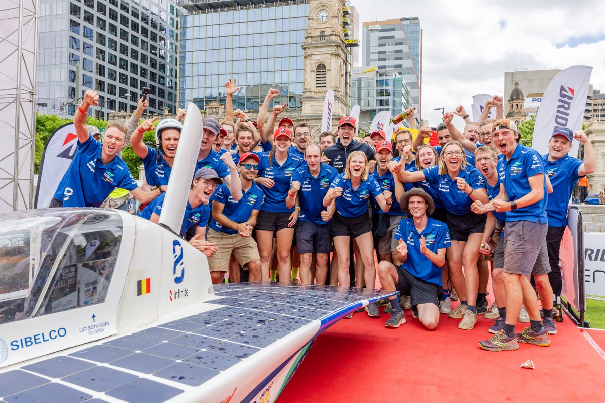 GroupT_KULeuven's tweet photo. We are world champions (once again)

Great joy and pride at @KU_Leuven: our engineering students won the @WorldSolarChlg  in Australia!

#BWSC2023 #solarchallenge #solarteam #student #engineering  #kuleuven #fiiw https://t.co/cyVcP7GFCi