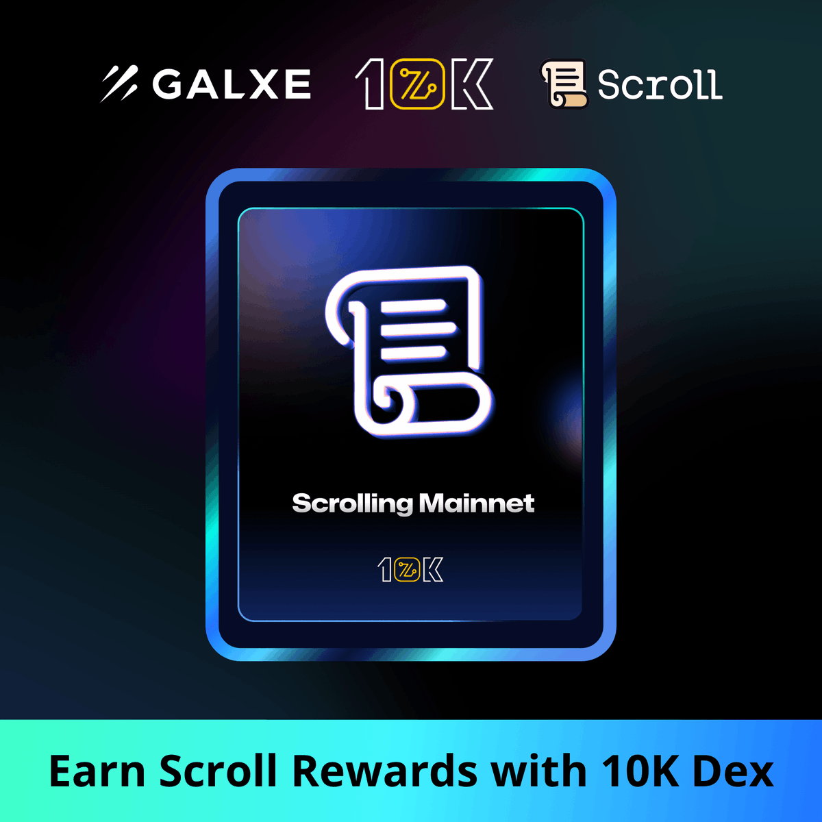 📜The 10K Dex with <a href="/Scroll_ZKP/">Scroll</a> campaign is coming!   
Join us to earn the exclusive NFT rewards designed by
<a href="/Galxe/">Galxe</a>. 🎉
🔗galxe.com/10KSwap/campai…
