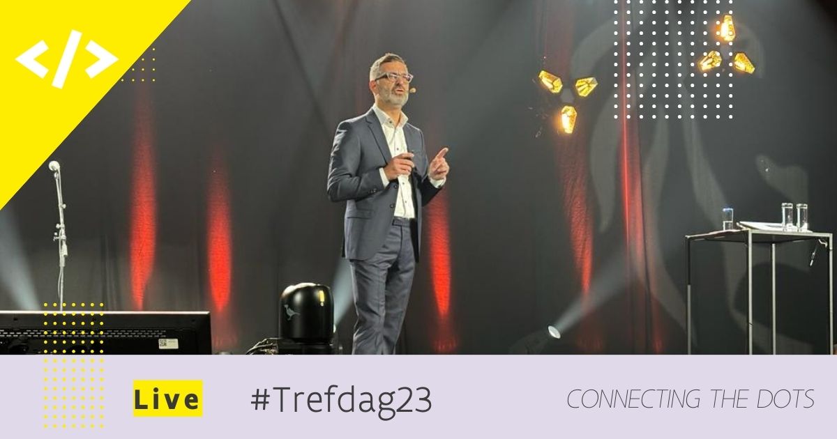 Jan Smedts opent de #Trefdag23: “Connecting the dots. We pakken samen de uitdagingen van morgen vast. Samen, met de overheid én de bedrijven, zijn we slagvaardiger om verandering te realiseren en Vlaanderen verder vooruit te duwen als innovatieve regio.” #digitaleoverheid #samen