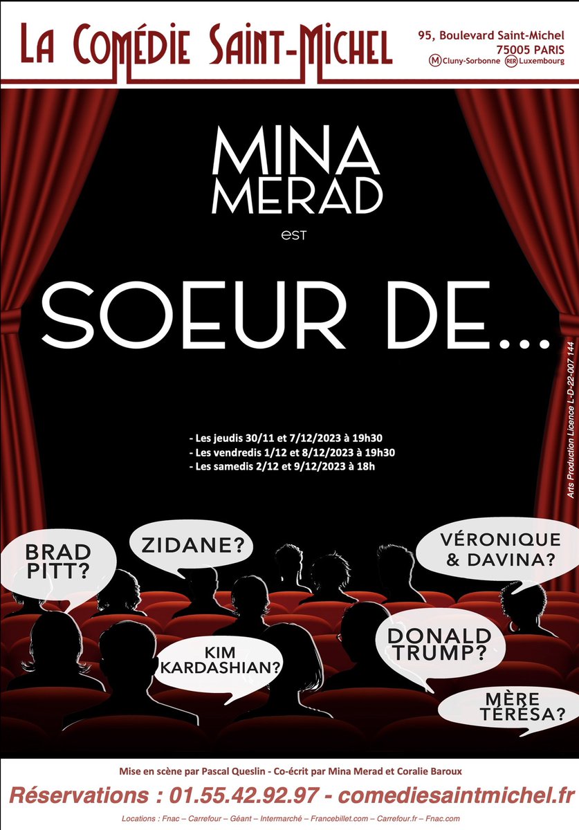pascalqueslin's tweet image. Mina Merad prolonge quelques dates à la comédie Saint Michel à Paris @comediesaintmichel