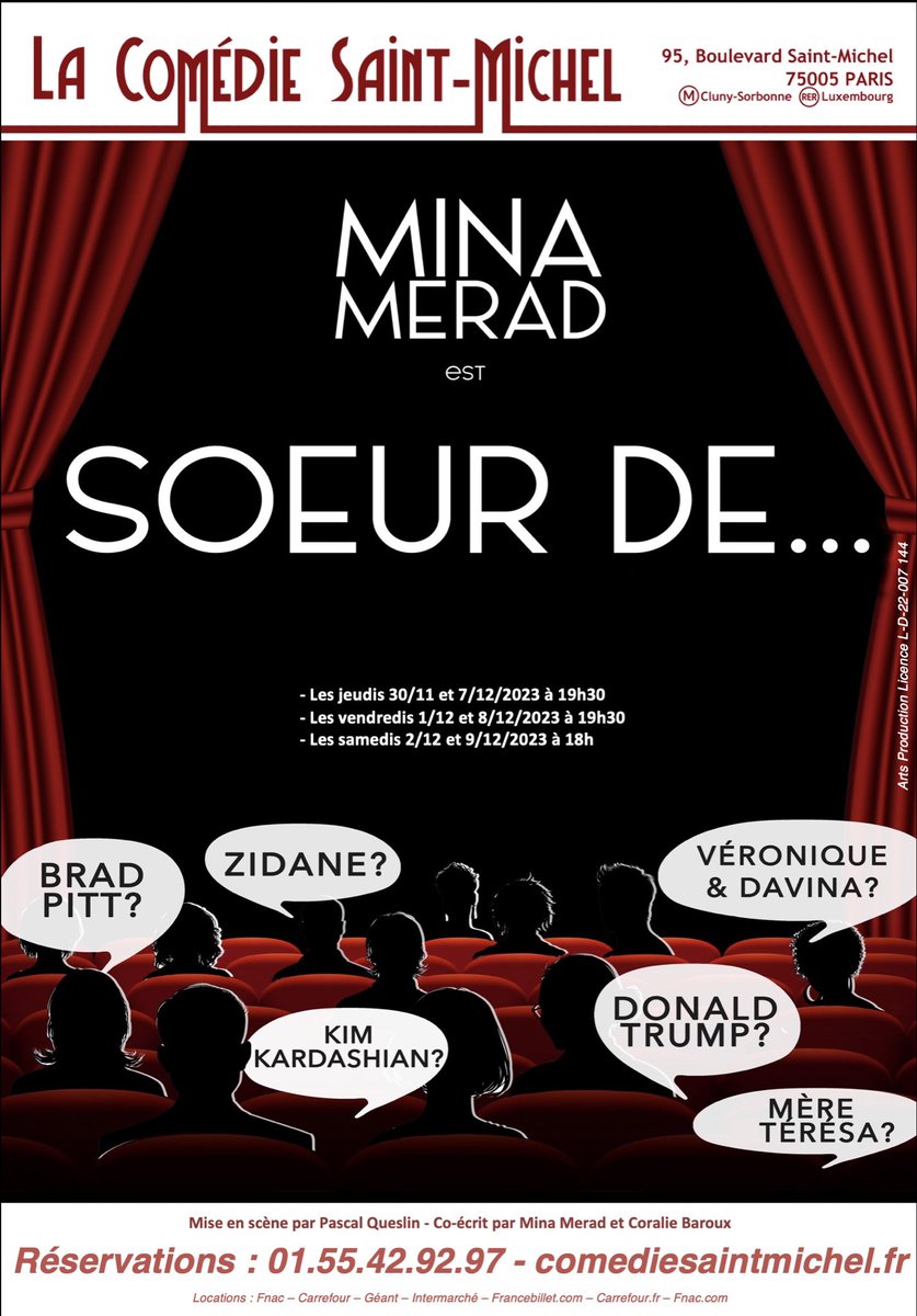 pascalqueslin's tweet image. Mina Merad prolonge quelques dates à la comédie Saint Michel à Paris @comediesaintmichel