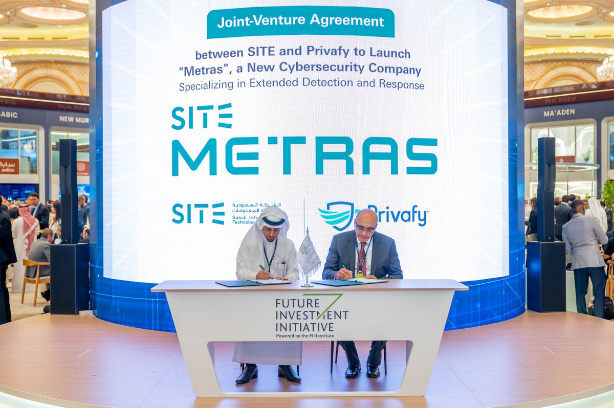 FII_Institute1's tweet photo. During #FII7, SITE and American company Privafy unveiled their new joint venture, SITE METRAS, which is aimed at delivering a cutting-edge XDR solution and safeguarding digital assets! https://t.co/3OeWgzJuBf