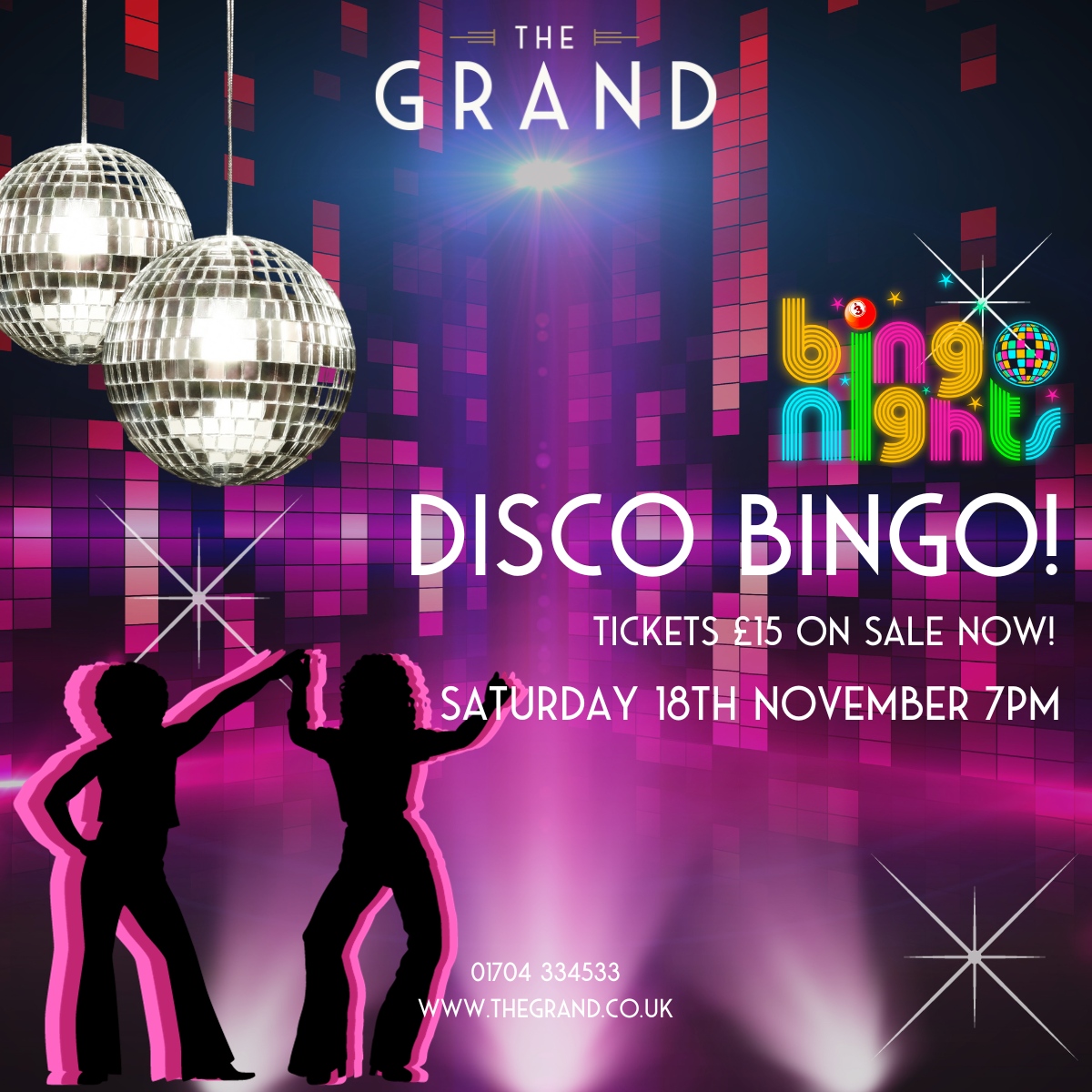 Not long now!
⁠
Join us on 18th November at 7 PM for a funky night of fun and excitement. Tickets are just £15 – don't miss out on the ultimate disco ball experience!" 🕺💃🎉⁠
⁠
📲 01704 334533⁠
🖥️ thegrand.co.uk/events/disco-b… (LINK IN BIO)