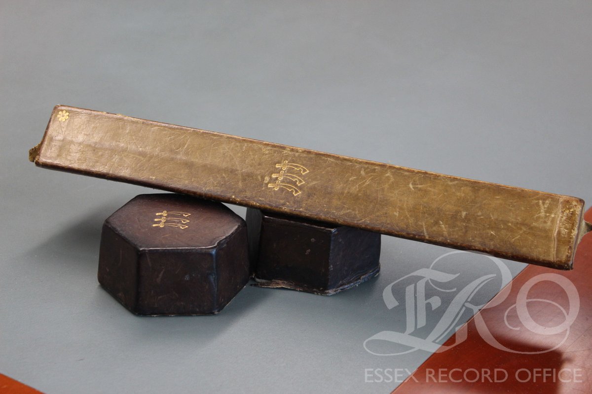 essexarchive's tweet photo. Today is the feast day of St Cedd, the patron Saint of Essex, it is also Essex Day. We are taking you on a Seax treasure trail of Seaxes in the archive.
We are starting with our venerable old leather bound document weights.
#EssexDay #StCedd https://t.co/V522WHxhSh