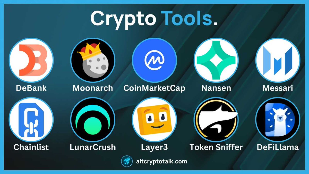 AltCryptoGems's tweet image. 10 Tools to hunt #cryptogems:

@DeBankDeFi
@MoonarchApp
@CoinMarketCap
@Nansen_ai
@MessariCrypto
#Chainlist
@LunarCrush
@layer3
@Token_Sniffer
@DeFiLlama

#CryptoTools