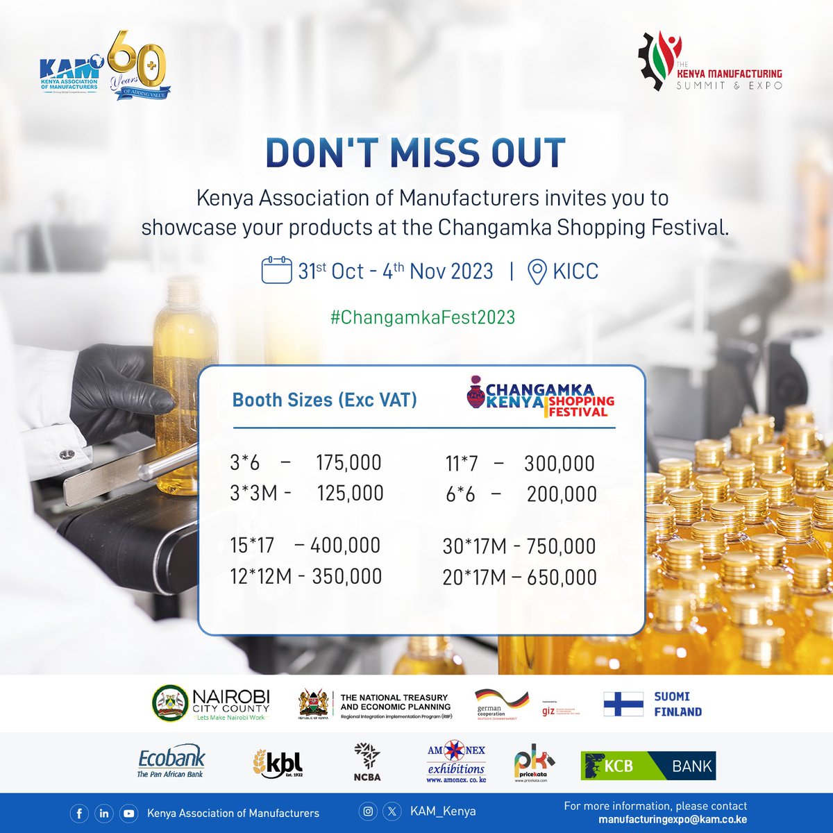 citizentvkenya's tweet photo. #AD 

The Changamka Festival 2023, proudly organized by the Kenya Association of Manufacturers is back and bigger than ever! Enjoy a shopping extravaganza at the KICC from October 31 to November 4. Changamka Shopping Festival 2023; embracing the spirit of "Buy Kenya, Build Kenya” https://t.co/BNKPVwYEzk