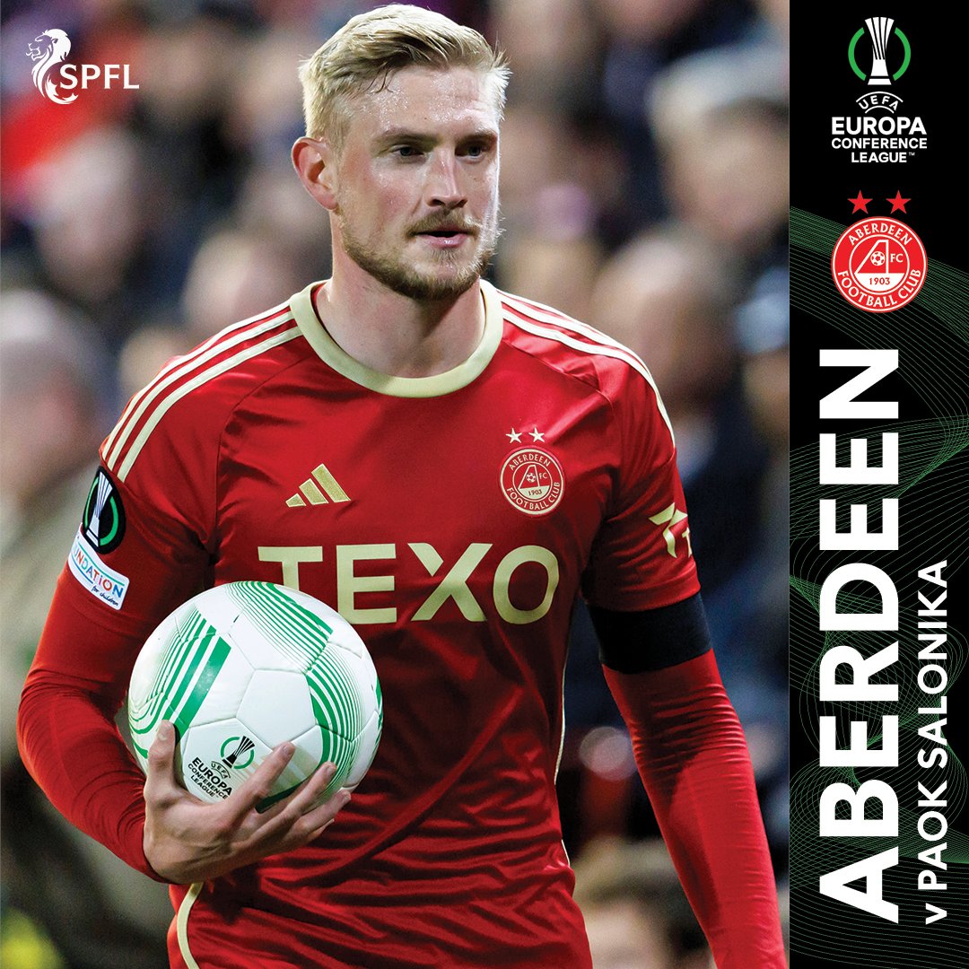 spfl's tweet photo. Good luck to @AberdeenFC, who face PAOK Salonika in #UECL action this evening (8pm kick-off).

RT if you're backing the Dons! 🔴

@europacnfleague https://t.co/tOwkTkhNr2