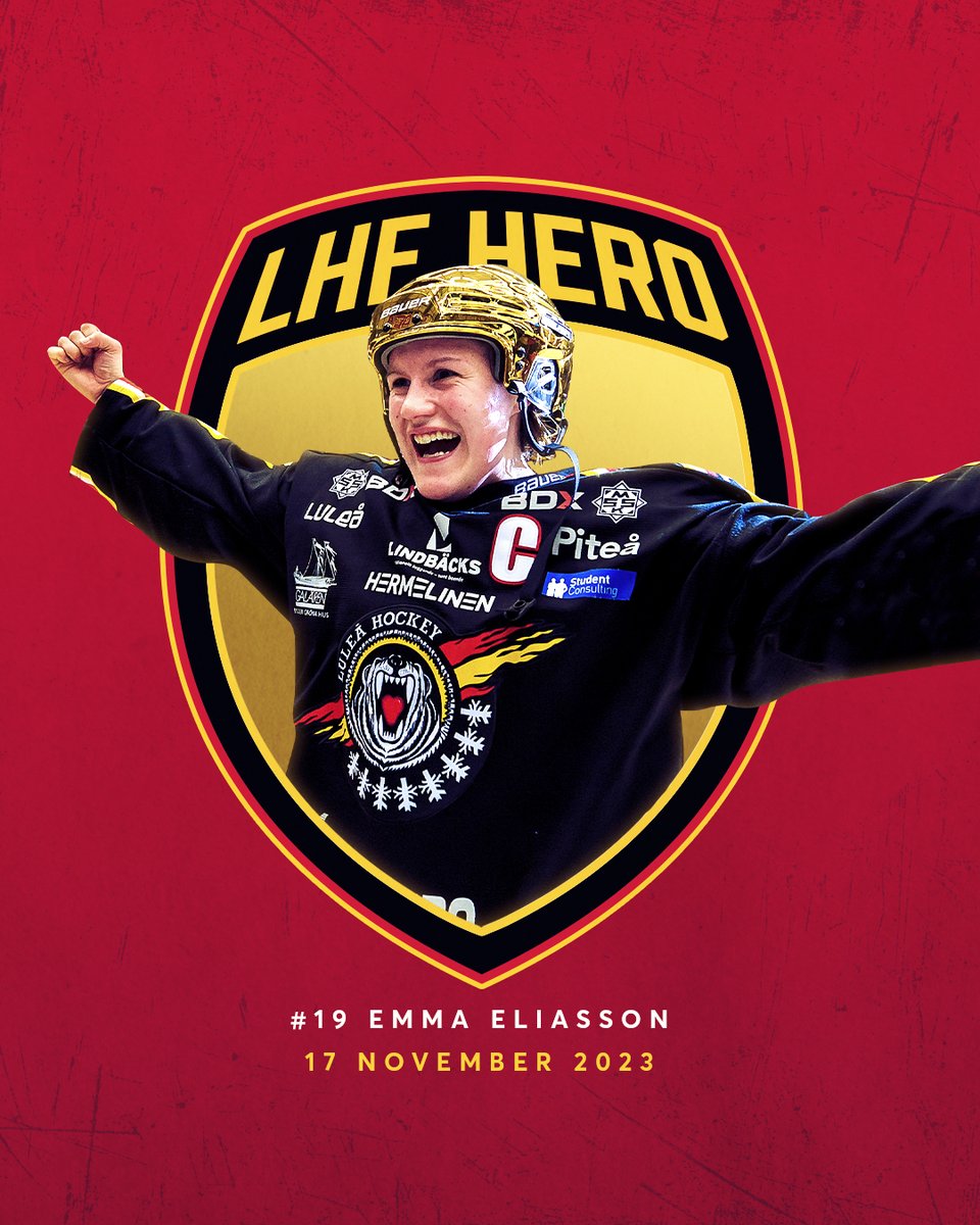 LuleaHockey's tweet photo. Inför hemmamatchen den 17 november kommer vi hylla Luleå Hockey/MSSK:s första lagkapten Emma Eliasson. https://t.co/96fh5bM1h2

Emma Eliasson blir därmed första damspelare att uppmärksammas som Luleå Hockey Hero i Coop Norrbotten Arena. https://t.co/5K44pkCkbV
