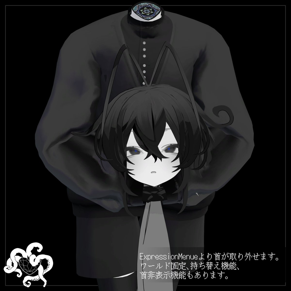 mocmo_c's tweet photo. 首が取れても死ねない少年のVRC想定3Dモデルデータ「Rwerutu/ルェルツ」販売開始致しました。
よろしくお願い致します！
( https://t.co/ACBxNsyltw )

#PlusHead #ﾓｸbutter https://t.co/ZpQGw63Wu2