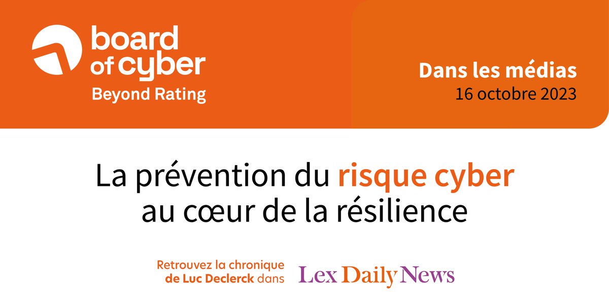 La réglementation #DORA doit permettre aux acteurs de la finance d’améliorer leur résilience numérique.
C’est pour eux l’opportunité de placer la prévention des risques cyber au cœur de leur transformation.

La tribune de <a href="/luc_boardcyber/">Luc Declerck</a> dans <a href="/LexDailyNews/">Lex Daily News</a>
lexdailynews.fr/la-prevention-…