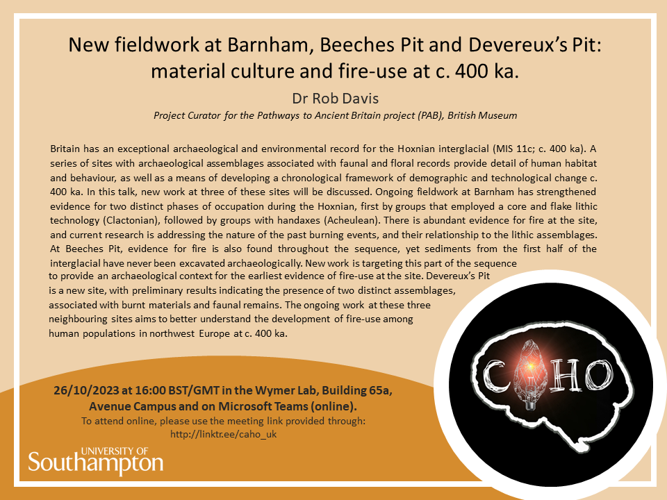 CAHO_uk's tweet photo. TODAY at 16:00 GMT we have an exciting talk from Dr Rob Davis, curator for the Pathways to Ancient Britain project (British Museum). See the poster below for details. Anyone can join us virtually via: https://t.co/pAoAeCt88j

Looking forward to seeing you there! ✨ https://t.co/8Jys3iwnWb