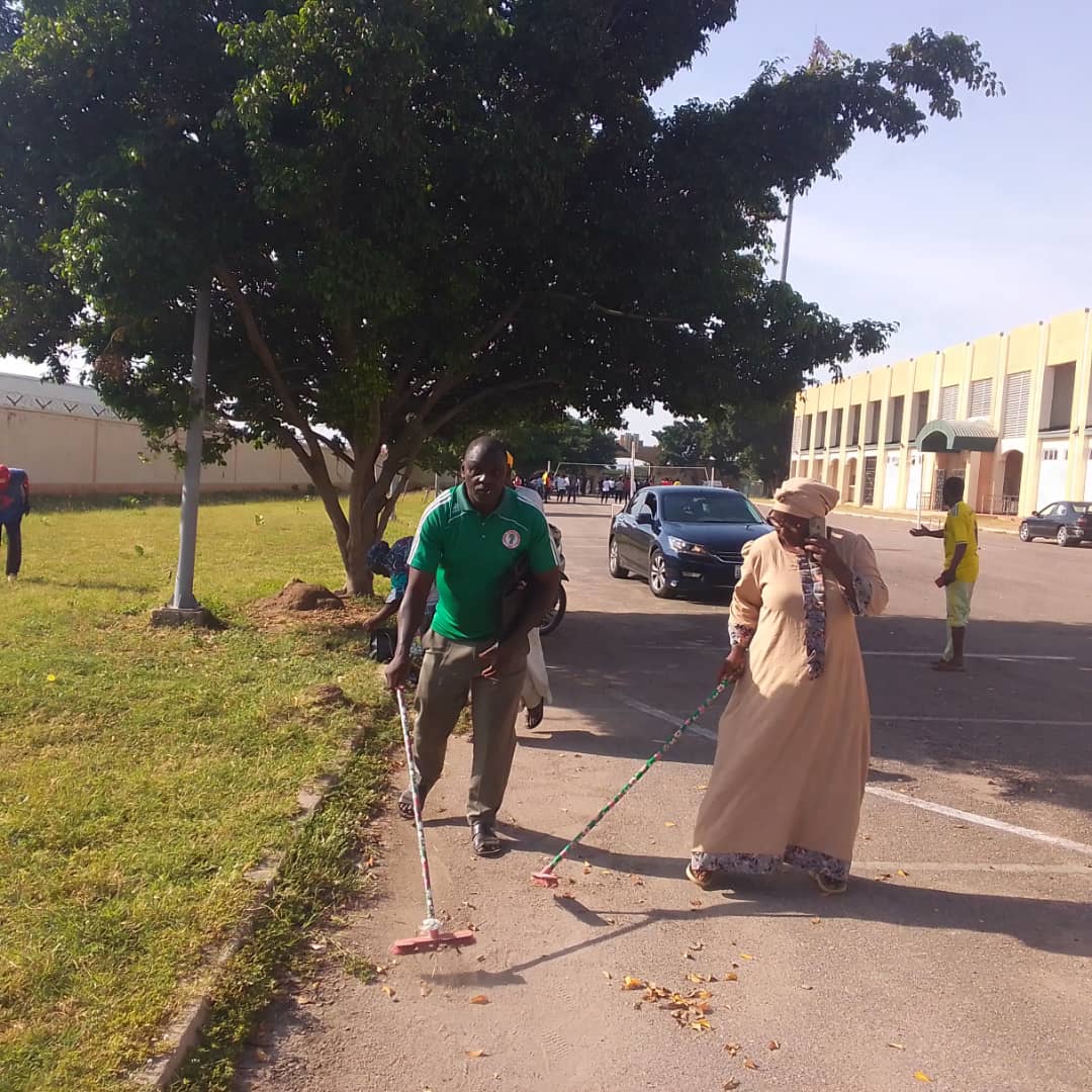 SportsGombe's tweet photo. The staff of the Gombe State Sports Commission carried out a sanitization exercise at the Pantami Stadium in an effort to keep the environment clean. https://t.co/TGrZxwdvPi