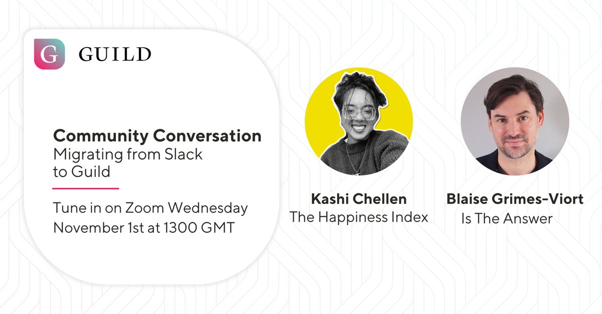 Guild (@tryguild) on Twitter photo Join a Community Conversation on Nov 1st about migrating an online community, with <a href="/happinessindex/">The Happiness Index</a>'s #CMGR Kashi Chellen sharing their #HR community story. Book on us02web.zoom.us/webinar/regist… #Community #CommunityManager Join a Community Conversation on Nov 1st about migrating an online community, with <a href="/happinessindex/">The Happiness Index</a>'s #CMGR Kashi Chellen sharing their #HR community story. Book on us02web.zoom.us/webinar/regist… #Community #CommunityManager