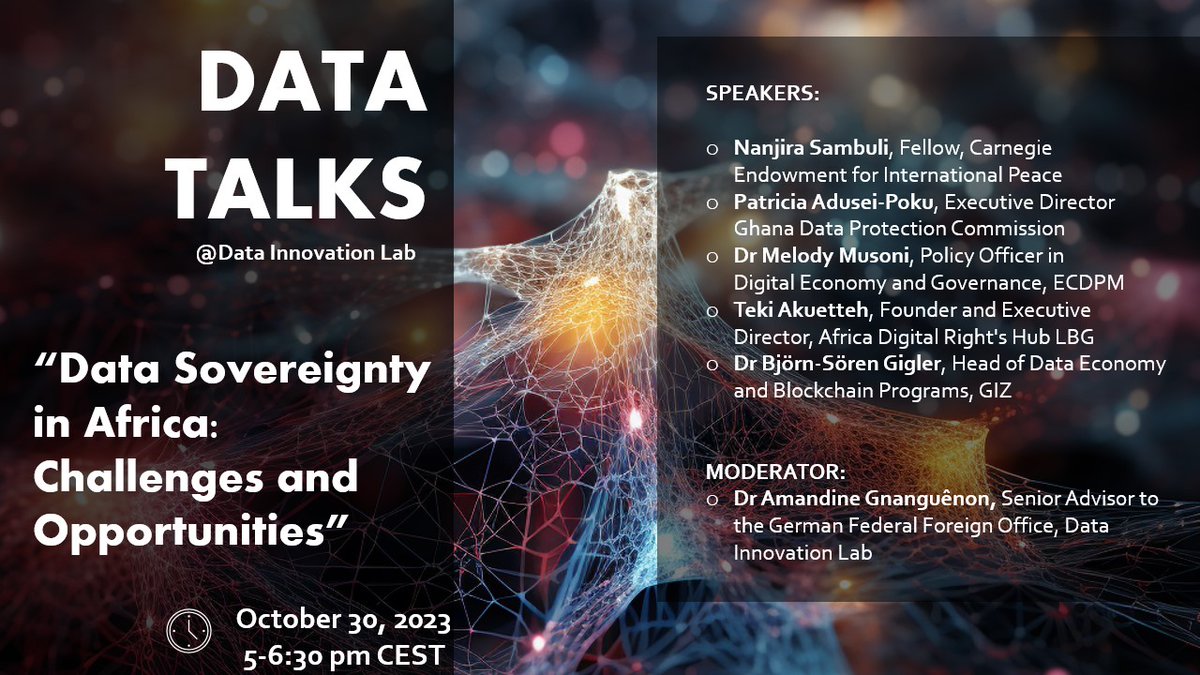 Amandine Gnanguenon (@ama_frica) on Twitter photo Data Talk #Datasovereignty #Africa: Challenges and Opportunities 📢Monday, 30 October, 5-6.30 PM CEST. <a href="/GovTechCampusDE/">GovTechCampusDE</a> Federal Foreign Office 🇩🇪Register here zoom.us/webinar/regist… <a href="/NiNanjira/">Nanjira</a> <a href="/PokuPatricia/">Patricia Adusei-poku</a> <a href="/MelodyMusoni/">Melody Musoni</a> @Teki Akuetteh <a href="/hub_adr/">Africa Digital Rights Hub</a> @Björn-Sören Gigler Data Talk #Datasovereignty #Africa: Challenges and Opportunities 📢Monday, 30 October, 5-6.30 PM CEST. <a href="/GovTechCampusDE/">GovTechCampusDE</a> Federal Foreign Office 🇩🇪Register here zoom.us/webinar/regist… <a href="/NiNanjira/">Nanjira</a> <a href="/PokuPatricia/">Patricia Adusei-poku</a> <a href="/MelodyMusoni/">Melody Musoni</a> @Teki Akuetteh <a href="/hub_adr/">Africa Digital Rights Hub</a> @Björn-Sören Gigler