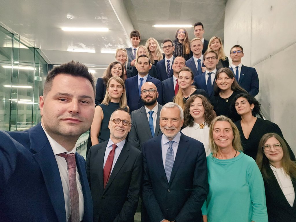 ClaraDIanni's tweet photo. #Throwback to last Thurday's opening ceremony of the @EUDiploAcademy with @EEAS_SecGen Amb. Sannino and Director @FedericaMog . Thanks to @markokomsoHR for the selfie and for sharing the first row with me! https://t.co/lPLnKWqVUw