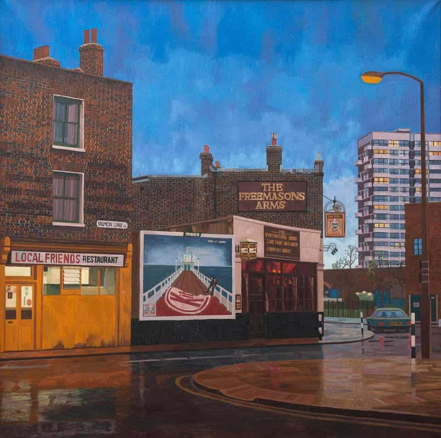 WesternH3ritge's tweet image. Salmon Lane in the Rain by Doreen Fletcher, 1987 @Britains___Pubs