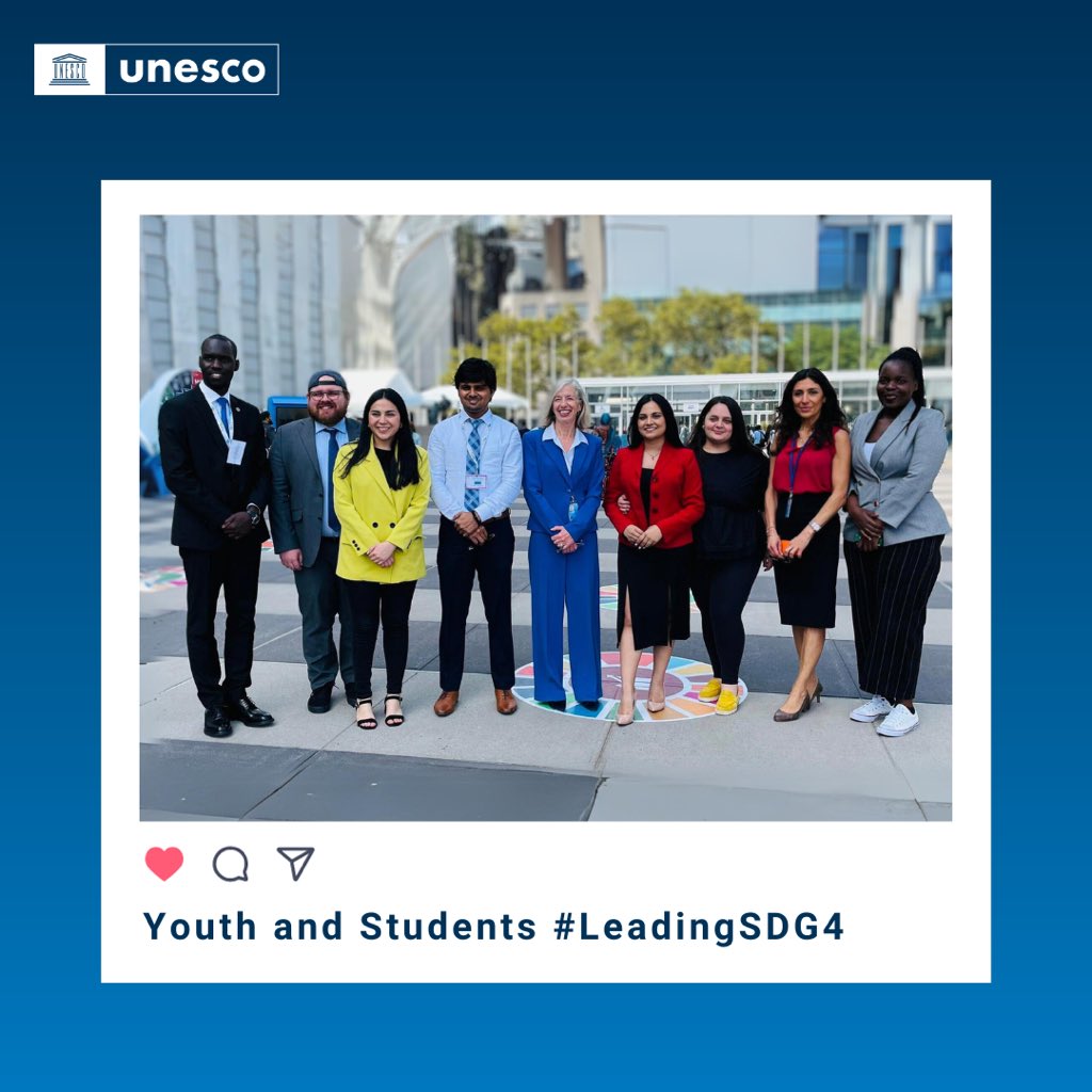 Ten members of the SDG4 Youth &amp; Student Network attended the #UNGA78 and the SDG Summit.

Their role as subject matter experts is seen as significant and transformative #LeadingSDG4 action. 💡

🗣️ Read their keynote addresses: unesco.org/sdg4education2…