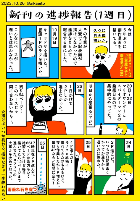 新刊の進捗報告(1週目)