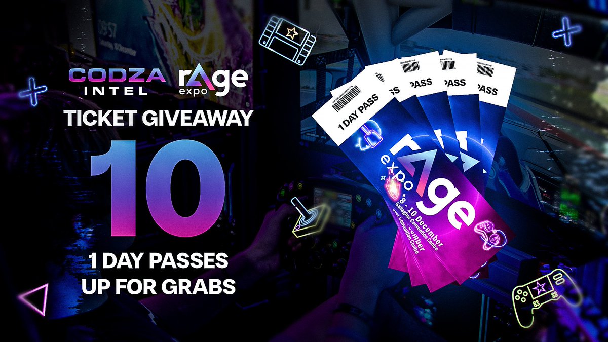 🚨 GIVEAWAY - 10, 1 day passes courtesy of <a href="/rAgeExpo/">rAge Expo</a>

To enter 👇

- Follow <a href="/CODZAIntel/">CODZA Intel</a> and <a href="/rAgeExpo/">rAge Expo</a> 
- Like and Retweet this post.
- Comment what you are most excited to see at rAge this year.

#rAgeExpo2023 #agalaxyofgeek #escapetoplanetrAge #21yearsofawesome