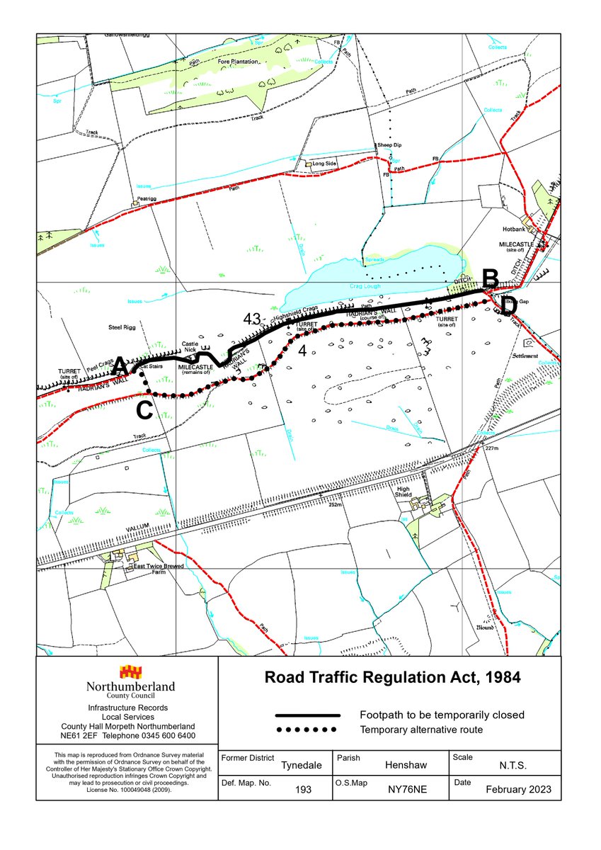 ADVANCE NOTICE: A temporary diversion will be in place on the Hadrian’s Wall Path near Highshield Crags, commencing the week of the 13th November 2023. This is to allow essential maintenance work on this section of the national trail. Please follow any diversion signs.