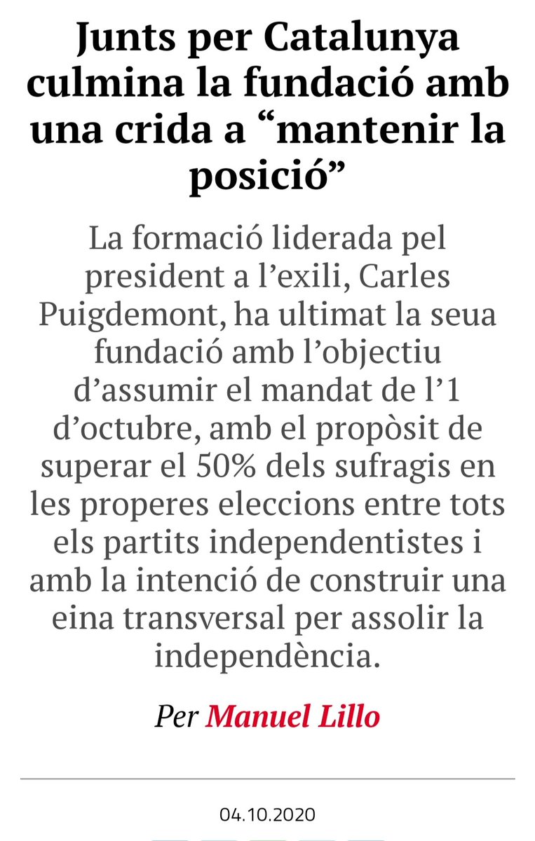 vagadefam's tweet photo. El passat 4 d'octubre, Vicent Partal va dedicar l'editorial de Vilaweb a explicar els dubtes que tenia sobre si l'amnistia era bona o dolenta per a l'independentisme i la República Catalana. Avui, 22 dies després, sembla que ja té clar que la l'amnistia no tan sols és dolenta sinó que forma part de l'emboscada diabòlica que ha dissenyat el president del govern espanyol Pedro Sánchez per acorralar el president a l'exili, Carles Puigdemont, i presentar-lo com un purista, un  "intransigent" i un "foll" enfrontat fins i tot al seu partit, Junts.

Si d'altres vegades he criticat Partal per subestimar l'enemic espanyol i ignorar-lo, celebr avui que dediqui l'article a analitzar l'estratègia del CNI a les ordres de Sánchez per aïllar i derrotar Puigdemont, que és la mateixa estratègia  (indult i falses promeses) amb la qual va derrotar Junqueras i la resta de presos polítics. 

Vicent Partal avui ha escrit: "Tot és pensat, de la Moncloa estant, per acabar deixant el mínim espai de maniobra al president Puigdemont i fer que tota la pressió recaiga sobre ell, per fer-li tan difícil com siga possible de dir que no, sense haver de concedir res (...) El mètode és molt descarat. Sumar hi està d’acord i a més PSOE i Sumar esbomben l’acord a l’uníson com un gran progrés social –cosa que fins i tot Podem nega que siga veritat, però que als efectes de propaganda funciona. ERC i Bildu votaran que sí a qualsevol cosa. El PNB s’hi mostra amb bona disposició, com el BNG, i fins i tot Coalició Canària, que havia donat suport a Feijóo, diu que es podria entendre amb Sánchez. Només resta Junts, i l’arsenal d’invectives i atacs per si s’atreveix a no passar per l’adreçador ja el tenen preparat: d’exclamar que Puigdemont és foll a presentar Junts com a aliat del PP i l’extrema dreta, ja us podeu preparar a escoltar de tot. El pla, el parany, l’emboscada, ja són a punt. I cada dia es veurà més clarament."

Partal ara diu que l'emboscada de "cada dia és veurà més clarament!" I tant, que es veurà! Però també cal afegir que alguns ja fa temps que venim advertint del parany tramat pels polis dolents (Feijóo i Abascal) i pels polis bons espanyols (Sánchez, Díaz, Iglesias...) i hem hagut de veure com se'ns tractava de "puristes" i com el propi Puigdemont i Comín dissolien l'AR del CdR i ens tractaven gairebé com si fóssim "infiltrats" de l'espanyolisme i enemics de la República Catalana. El temps no falla mai i posa tothom al seu lloc!

David mai no hagués derrotat Goliat si no hagués estudiat a fons la manera de fer la guerra. Què ha de fer Puigdemont dia 27 de novembre? Idò, senzillament ha de fer que ha dit moltes vegades que faria: AGUANTAR LA POSICIÓ I NO SURRENDER!

L'experiència ha demostrat que fou un error històric no haver aguantat la posició dia 10 d'octubre de 2017 i no haver implementat la República Catalana. El propi Puigdemont, fet que l'honora, així ho ha reconegut en diverses ocasions.

Puigdemont no ha de fer res que no hagi dit que faria. Ha de fer el que ha dit en reiterades ocasions des de l'octubre del 17 fins avui i que és el mateix que li reclama que faci la majoria de votants del Consell de la República: no deixar-se intimidar ni impressionar pels escarafalls de la guerra psicològica, fer-se fort en un baluard inexpugnable i cridar tot l'independentisme a tancar files per aguantar la posició i defensar el castell i la bandera, costi el que costi!

https://t.co/mfloFkZAMv