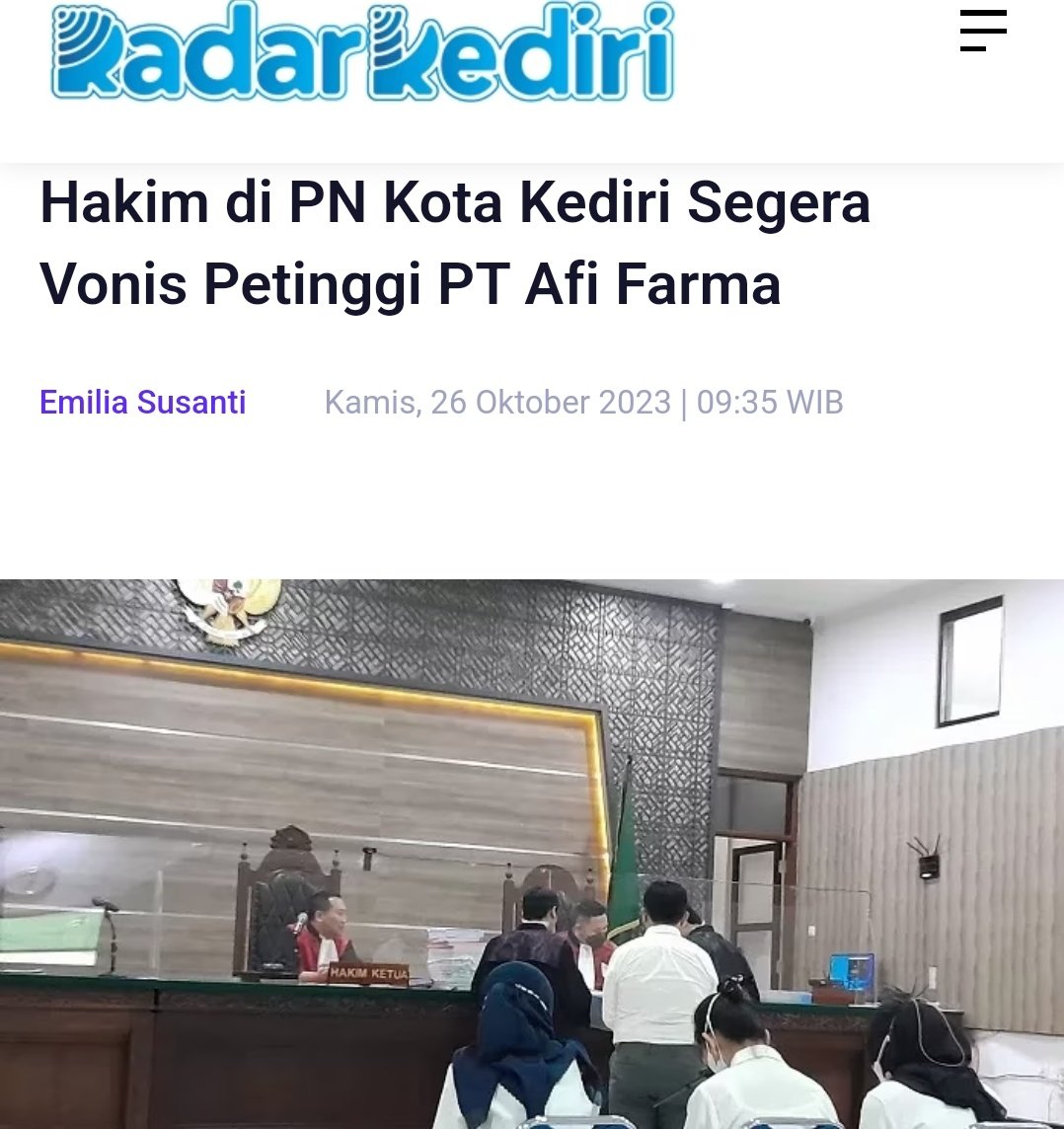Lagi proses persidangan, di sidang hari ini ketahuan bahwa ternyata BPOM belum pernah mengaudit PT AFI Farma salah satu pihak penyebab kasus gagal ginjal akut.
Sekarang, 4 petinggi PT AFI Farma jadi terdakwa kasus ini.
x.com/panggilhayati/…