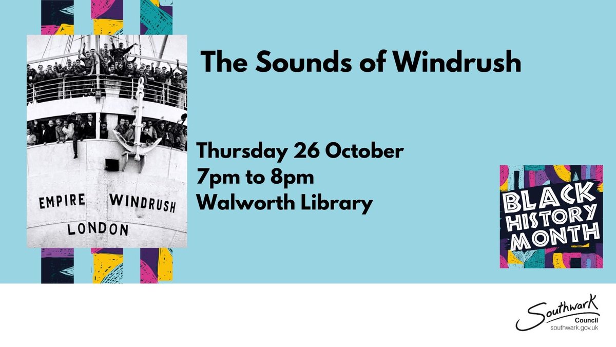 SouthwarkLibs's tweet image. Join us this evening for a talk with author and cultural commentator Richard Reddie.
Sounds of the Windrush at #WalworthLibrary, 7pm to 8pm 
orlo.uk/FM9vF

#BlackHistoryMonth