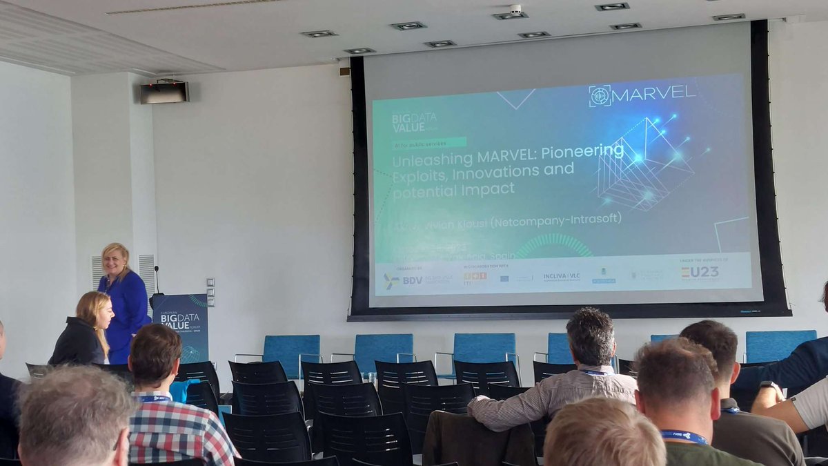 MARVELprojecteu's tweet photo. #HappeningNow at the #MARVELFinalEvent #EBDFV23, Vivian Kiousi from Netcompany-Intrasoft discusses the pioneering exploits, innovations, and potential impact of #MARVELProject. #SmartCities https://t.co/1UVbYG3MJm
