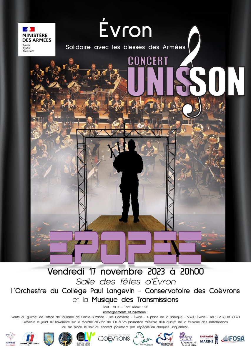 📆📌📚🎵🎶🎤 Le 100e !!! Prochain concert #UNISSON au profit des blessés des Armées et des familles endeuillées, le vendredi 17 novembre prochain, à Évron (53). Venez nombreuses et nombreux les soutenir !!! Ce sera le 100e !
Plus d'infos 👉   m.facebook.com/events/6369619…
