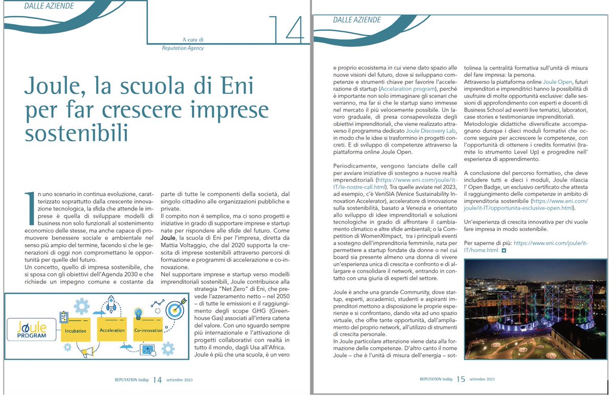 Strategie e strumenti per far crescere imprese #sostenibili: il progetto Joule di #Eni, ne parliamo su #ReputationToday reputationagency.eu/it/reputation-…