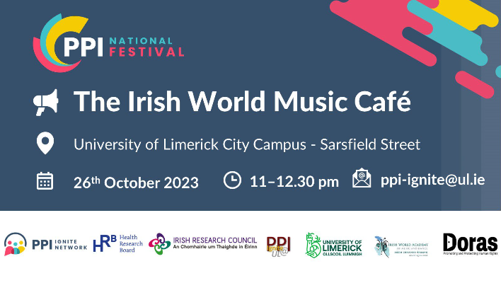 @IWorldAcademy is partnering with @PPI_Ignite_UL to host the World Music Café. The aim of the café is to welcome newcomers to Ireland, sharing music, singing, and dancing. With a focus on demonstrating how arts-based methods can help to build a meaningful research connection.