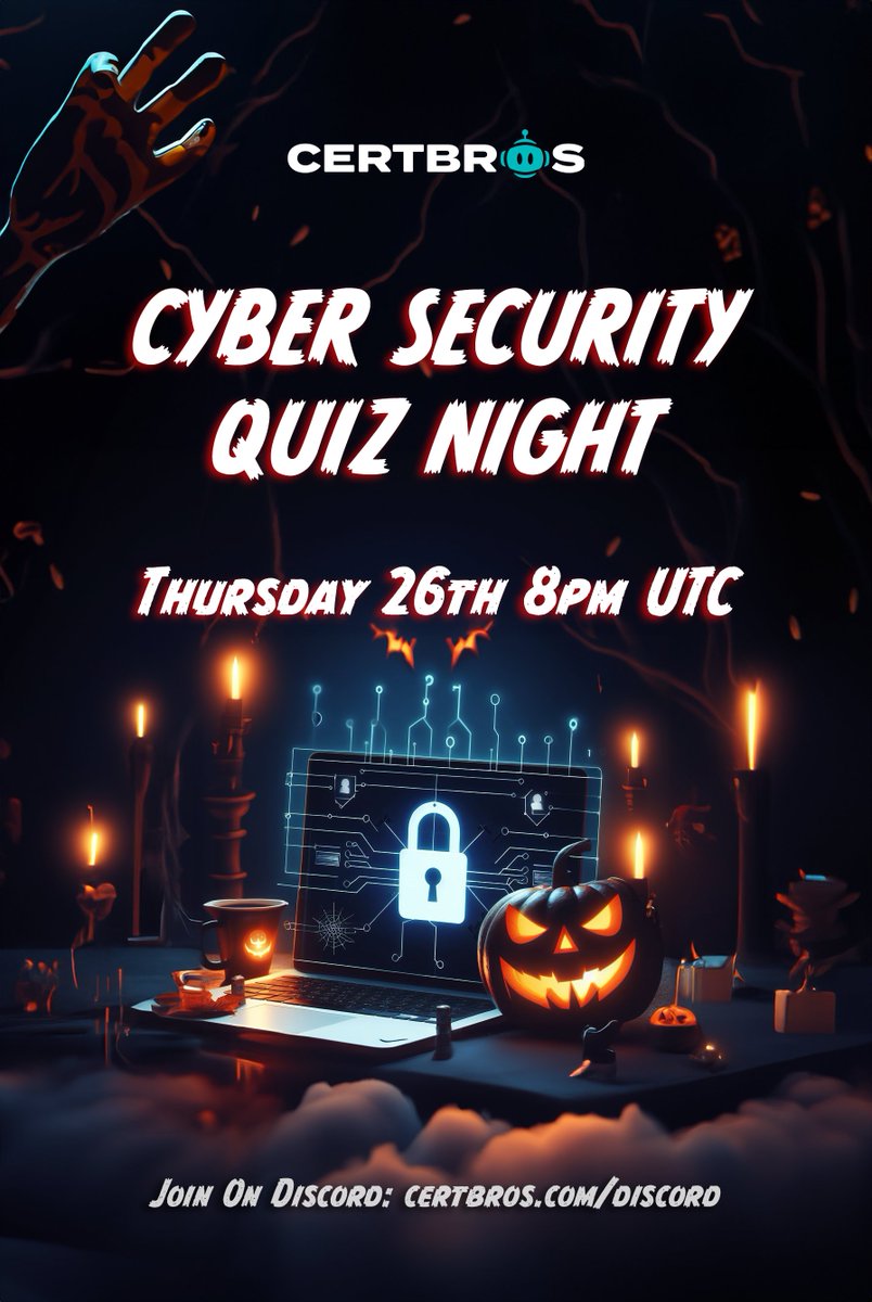 Join us for a frighteningly fun cyber security quiz night tonight at 8 PM UTC!  🎃 👻

The quiz will be hosted within our haunted Discord lair! Enter if you dare! 💀 🦇 certbros.com/discord