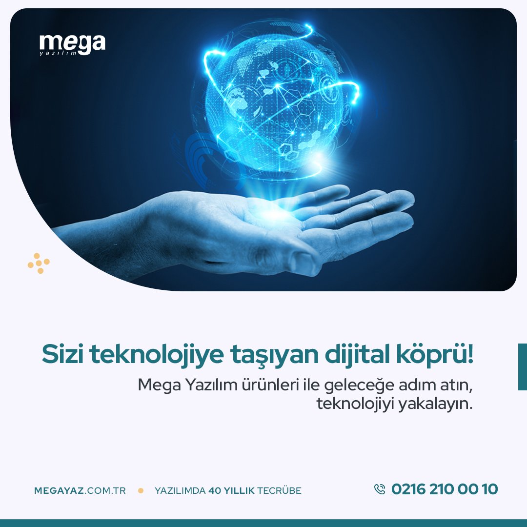 MegaYazilim's tweet photo. Sizi teknolojiye taşıyan dijital köprü Mega Yazılım ile tanışın, geleceğe sağlam adımlar atın!
Yazılım ürün, hizmet ve danışmanlığında 40 yıla yakın tecrübe.
#mega #megayazılım #megaentegre #kobi #ticariyazılım #muhasebe #muhasebeyazılımı #megaerp #erp #megaemutabakat https://t.co/Wv6t7FAcAk