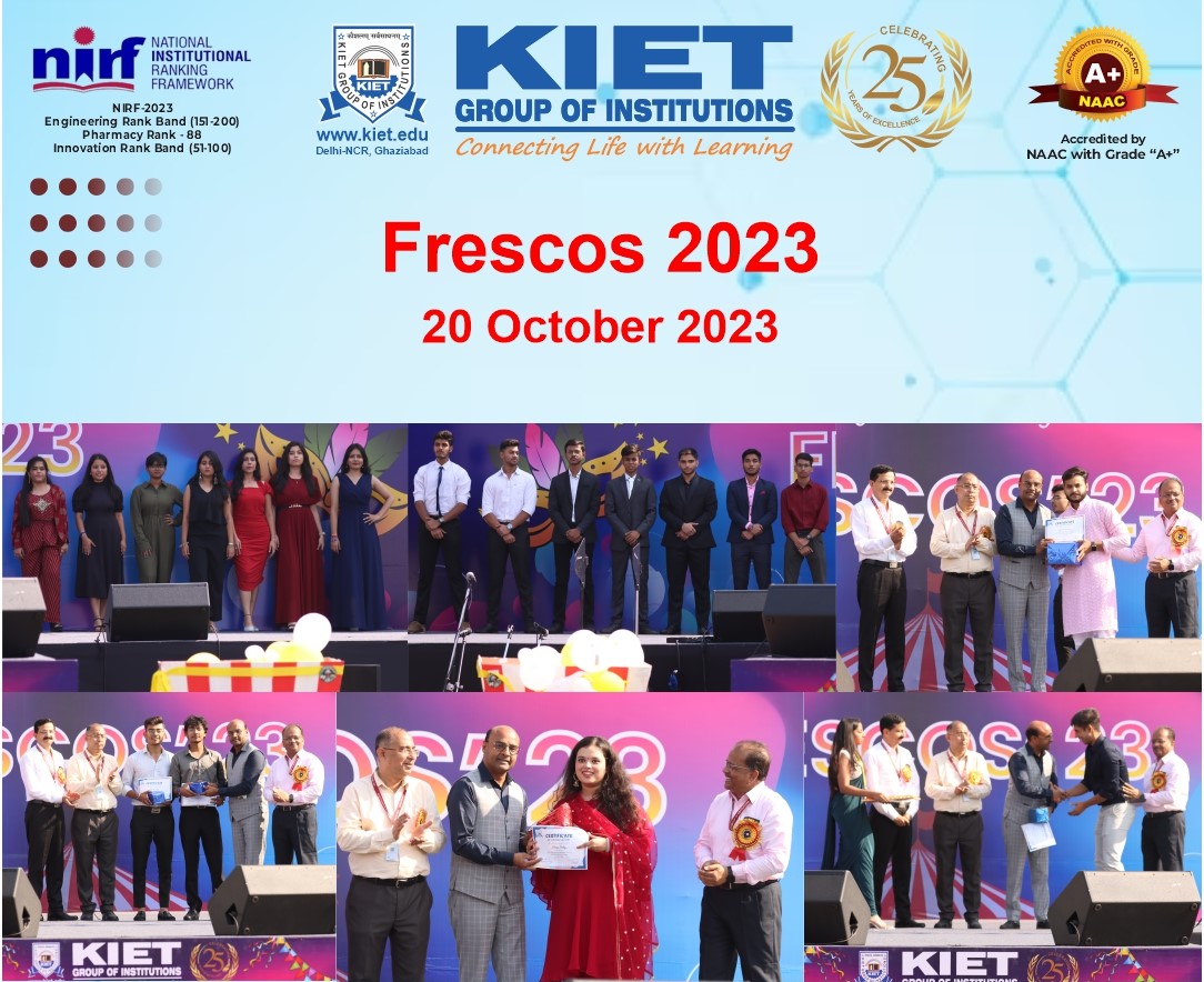 Kiet_edu's tweet image. The Student #Induction_Programme concluded with &apos;#FRESCOS_2023&apos; on October 20.
Here are the #glimpses of the event.

#kiet_group_of_institutions #KIETGZB #kietengineeringcollege #KIET #AKTU #AICTE #KIETInduction #StudentOrientation  #IndustryInsights #FRESCOS23 #WelcomeProgram