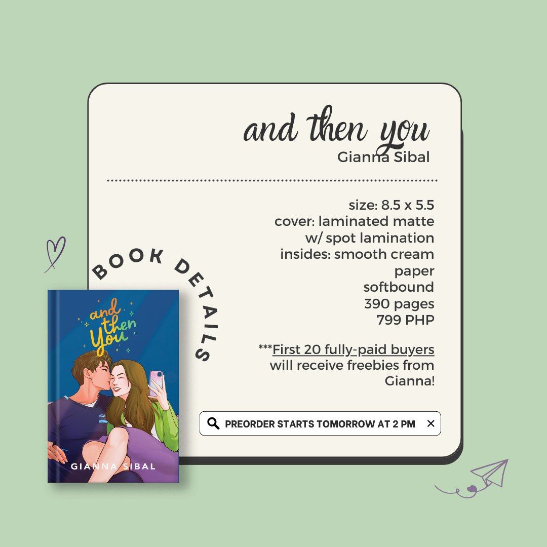 kpubph's tweet photo. 𝑨𝒏𝒅 𝑻𝒉𝒆𝒏 𝒀𝒐𝒖 by Gianna Sibal Book Details. ✨

Complete details, inclusions and preorder form will be posted tomorrow at 2 PM. Stay tuned! 😉 https://t.co/4ZcMAderet