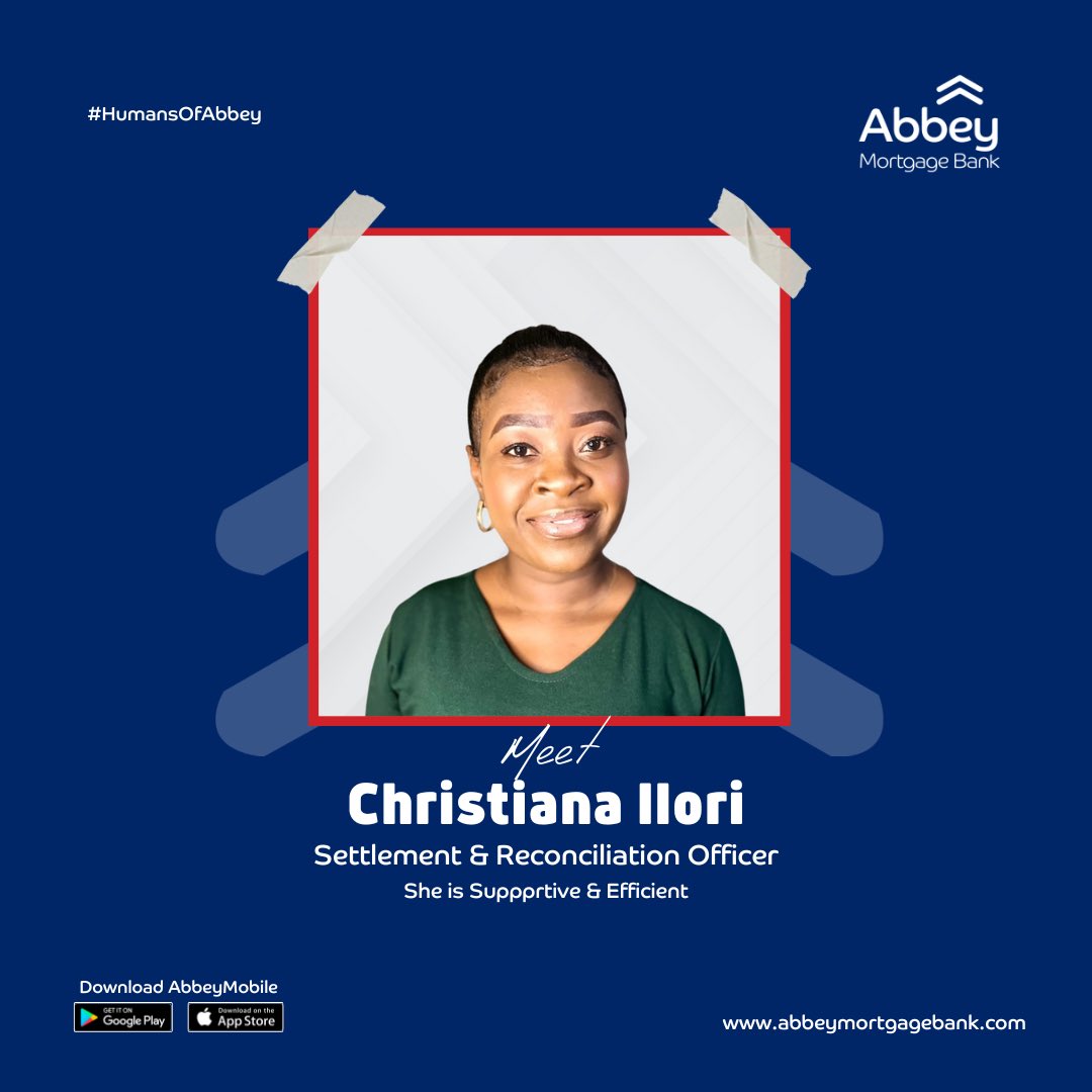 AbbeyBankplc's tweet photo. Christiana Ilori, our Settlement Officer is our Human of Abbey.
Christiana embodies the qualities of excellence, teamwork, and outstanding service. We're proud to have her on our team, making a real difference every day.
#HumansOfAbbey
#AbbeyMortgageBank
#BankWithAbbey https://t.co/60d4J3moB7
