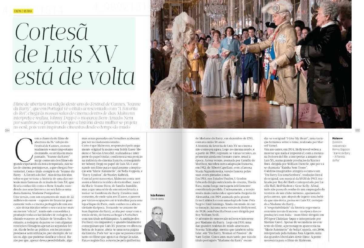 🇵🇹Portuguese magazine JN História ( 23 October).
 Rough translation attached👇 
#JeanneduBarry

🇵🇹 Portugal |open In Theaters November 2nd🎞️

#Portugal #JohnnyDepp #Maiwenn #Cinema #November2 #JeanneDubarry