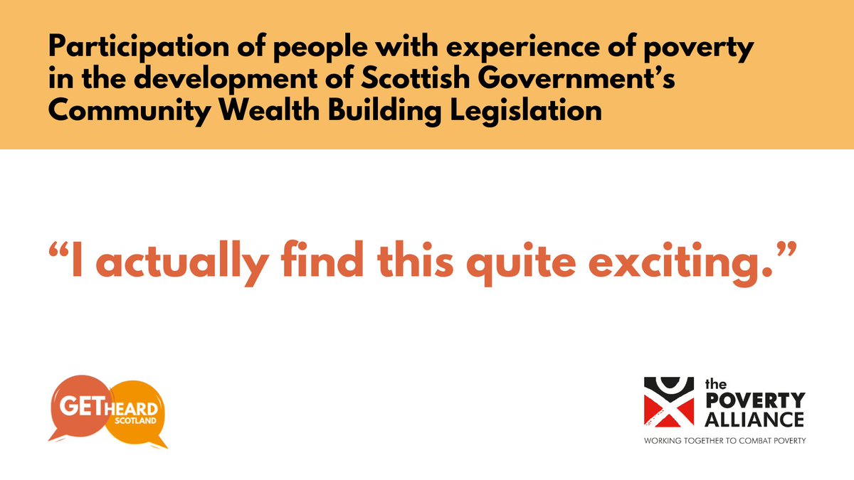 ✊People on low incomes deserve respect when it comes to creating policy that affects them. 
📢Our #GetHeardScotland project is all about making sure their voices are heard.
👇Read our new report on #CommunityWealthBuilding.

povertyalliance.org/get-heard-scot…