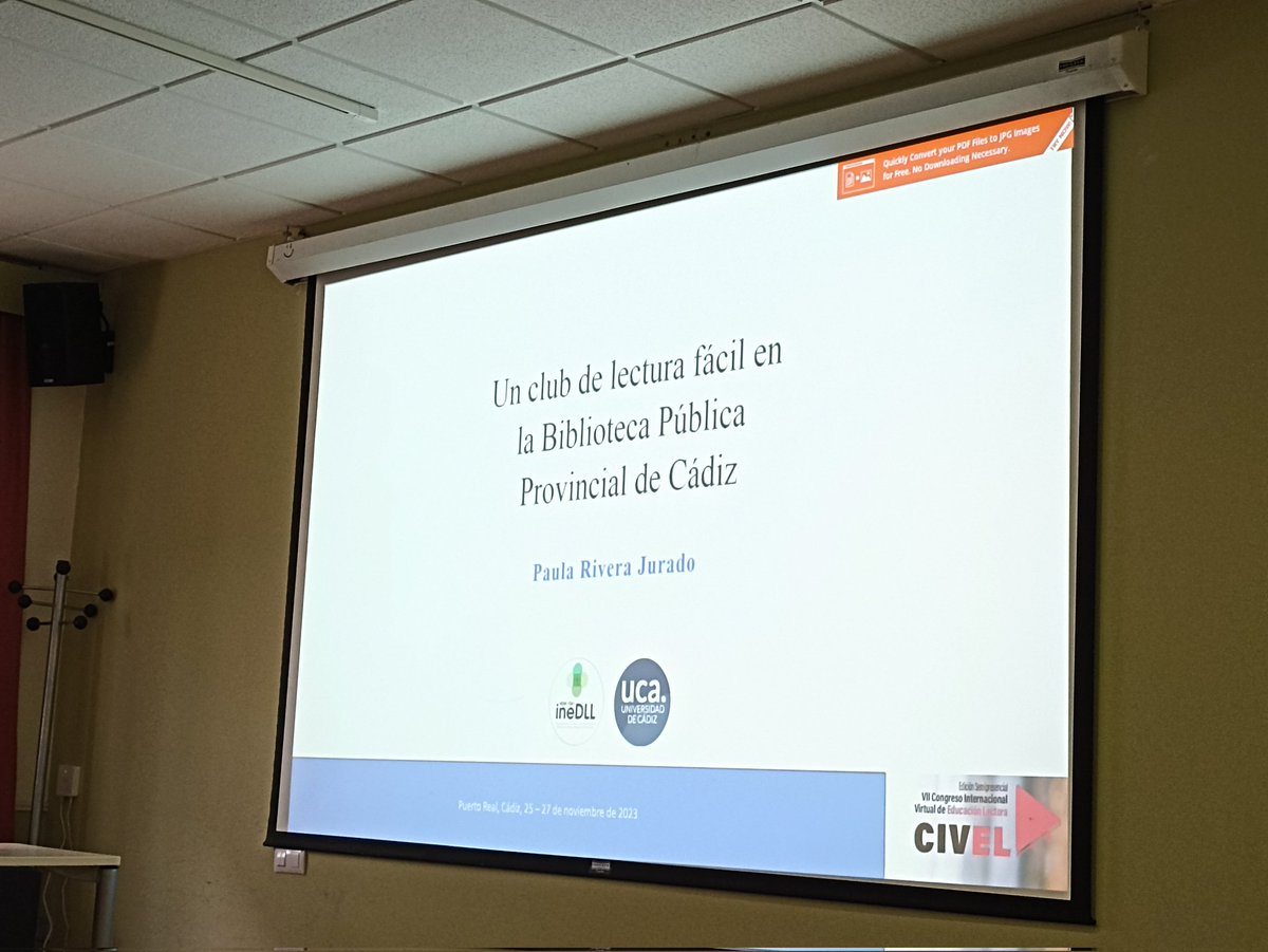 inedll_uca's tweet photo. Paula Rivera de la @univcadiz nos muestra en #CIVEL2023 los resultados del club de lectura fácil en la Biblioteca Pública Provincial de Cádiz  @bibcadiz https://t.co/9iOEPr44Us