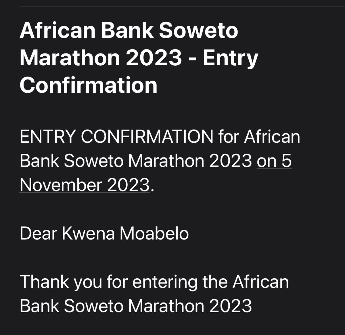 Here we go @SowetoMarathon , my first real test since comrades 2022 .. challenge accepted @Mapasexy 🙌🏾🙌🏾🤐